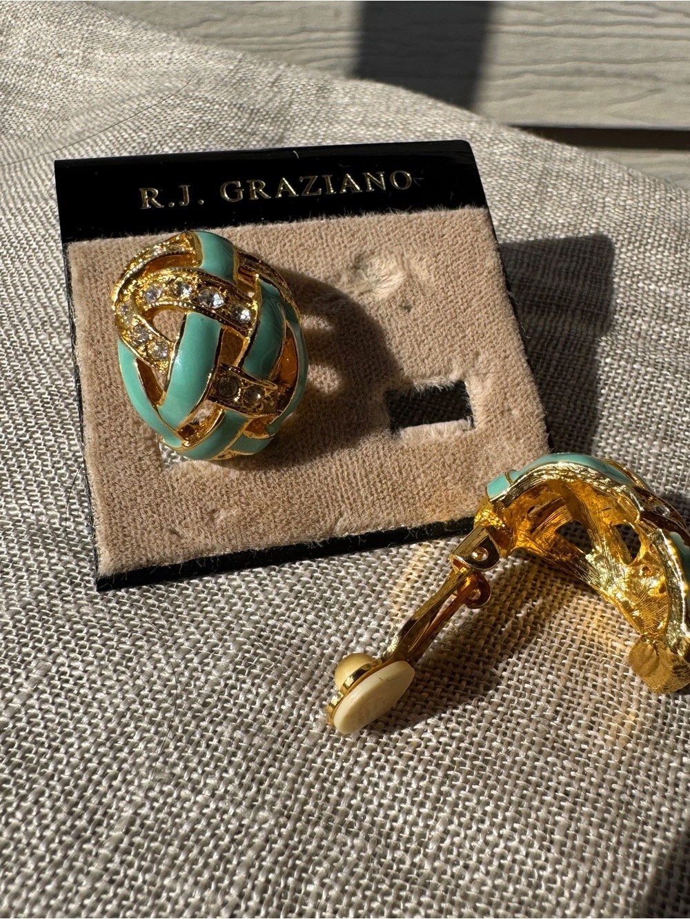 R.J. Graziano Mint Green Enamel & Gold Knot Clip-On Earrings